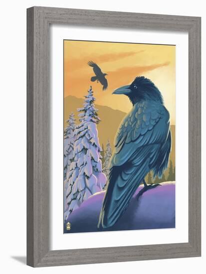 Ravens and Sunset-Lantern Press-Framed Art Print