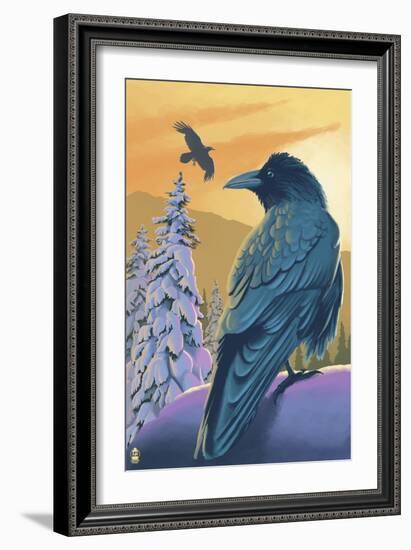 Ravens and Sunset-Lantern Press-Framed Art Print