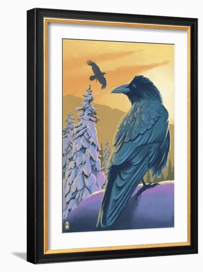 Ravens and Sunset-Lantern Press-Framed Art Print