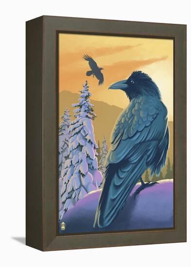 Ravens and Sunset-Lantern Press-Framed Stretched Canvas