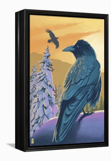 Ravens and Sunset-Lantern Press-Framed Stretched Canvas