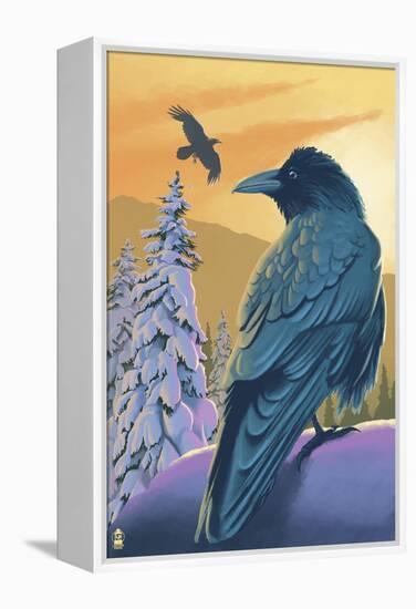 Ravens and Sunset-Lantern Press-Framed Stretched Canvas