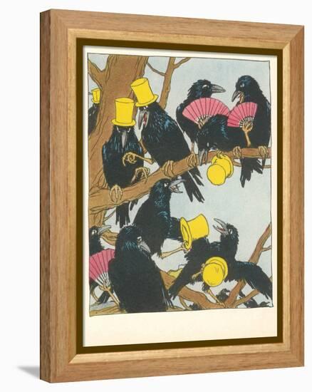 Ravens Socializing-null-Framed Stretched Canvas