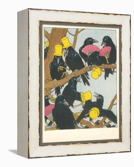 Ravens Socializing-null-Framed Stretched Canvas