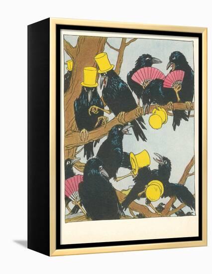 Ravens Socializing-null-Framed Stretched Canvas