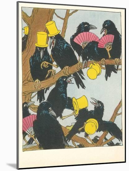 Ravens Socializing-null-Mounted Art Print