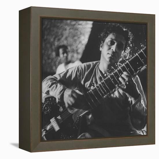 Ravi Shankar Passionately Playing the Sitar-Paul Schutzer-Framed Premier Image Canvas