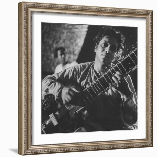 Ravi Shankar Passionately Playing the Sitar-Paul Schutzer-Framed Premium Photographic Print