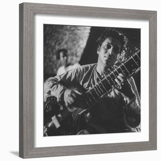 Ravi Shankar Passionately Playing the Sitar-Paul Schutzer-Framed Premium Photographic Print