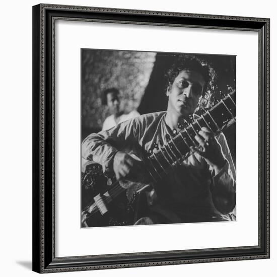 Ravi Shankar Passionately Playing the Sitar-Paul Schutzer-Framed Premium Photographic Print