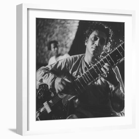 Ravi Shankar Passionately Playing the Sitar-Paul Schutzer-Framed Premium Photographic Print