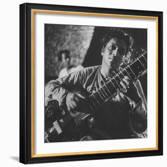 Ravi Shankar Passionately Playing the Sitar-Paul Schutzer-Framed Premium Photographic Print