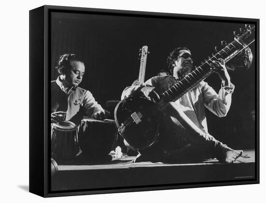 Ravi Shankar Playing at United Nations Concert-Loomis Dean-Framed Premier Image Canvas