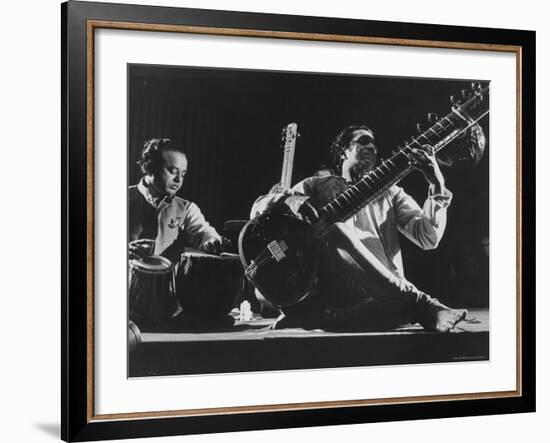 Ravi Shankar Playing at United Nations Concert-Loomis Dean-Framed Premium Photographic Print