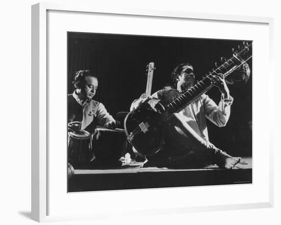 Ravi Shankar Playing at United Nations Concert-Loomis Dean-Framed Premium Photographic Print