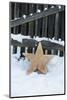 Raw Wooden Star in Front of Fence in the Snow-Andrea Haase-Mounted Photographic Print