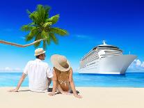 Romantic Couple Relaxing at Beach with 3D Cruise Ship-Rawpixel-Photographic Print