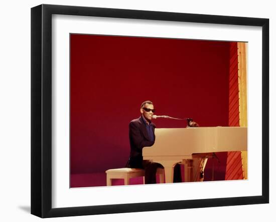 Ray Charles at White Piano-null-Framed Photo