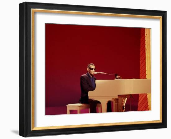 Ray Charles at White Piano-null-Framed Photo