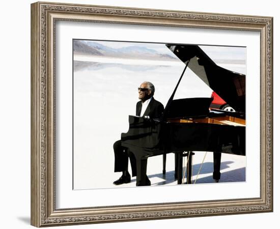 Ray Charles Filming a Peugeot Commercial, 1994-null-Framed Photo