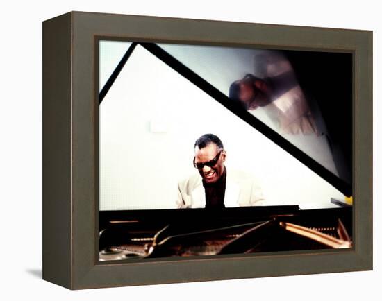 Ray Charles in the Studio at RPM International, Los Angeles-null-Framed Stretched Canvas