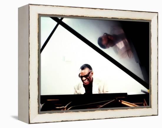 Ray Charles in the Studio at RPM International, Los Angeles-null-Framed Stretched Canvas