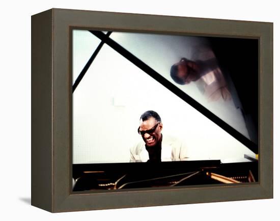 Ray Charles in the Studio at RPM International, Los Angeles-null-Framed Stretched Canvas