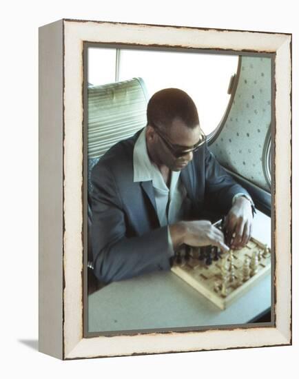 Ray Charles Playing Chess on the Tour Bus-null-Framed Stretched Canvas
