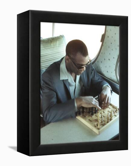 Ray Charles Playing Chess on the Tour Bus-null-Framed Stretched Canvas