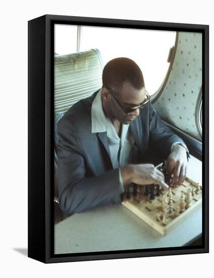 Ray Charles Playing Chess on the Tour Bus-null-Framed Stretched Canvas