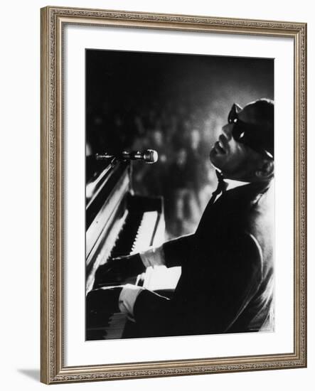 Ray Charles Playing Piano in Concert-Bill Ray-Framed Premium Photographic Print