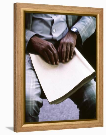 Ray Charles Reading Braille-null-Framed Stretched Canvas