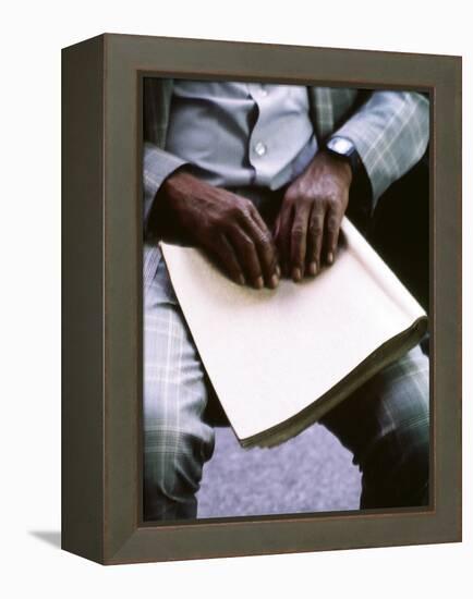 Ray Charles Reading Braille-null-Framed Stretched Canvas