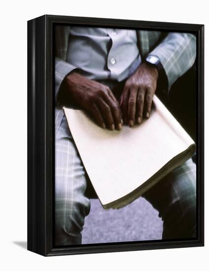 Ray Charles Reading Braille-null-Framed Stretched Canvas