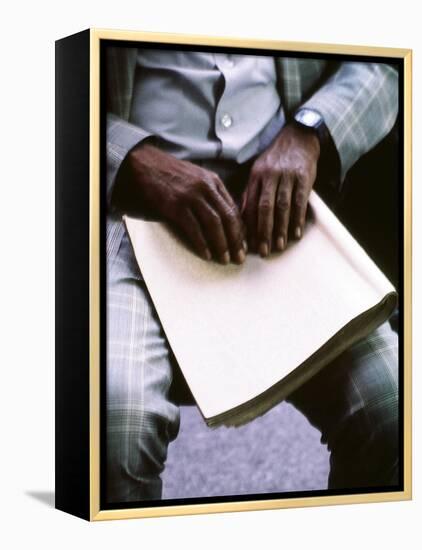 Ray Charles Reading Braille-null-Framed Stretched Canvas