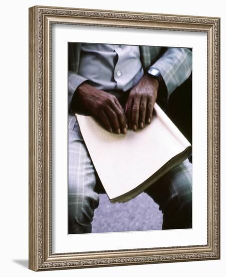 Ray Charles Reading Braille-null-Framed Photo