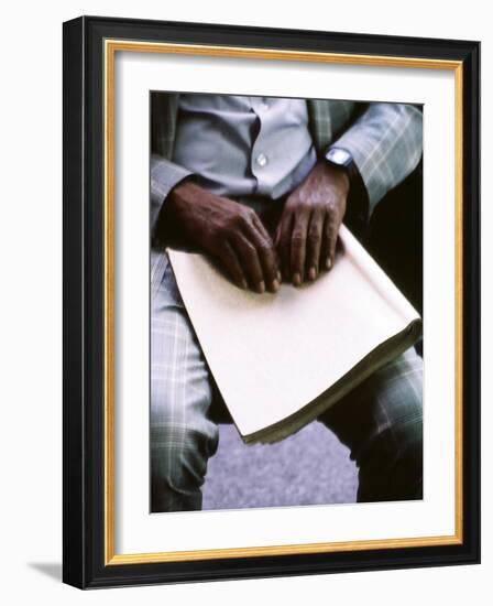 Ray Charles Reading Braille-null-Framed Photo
