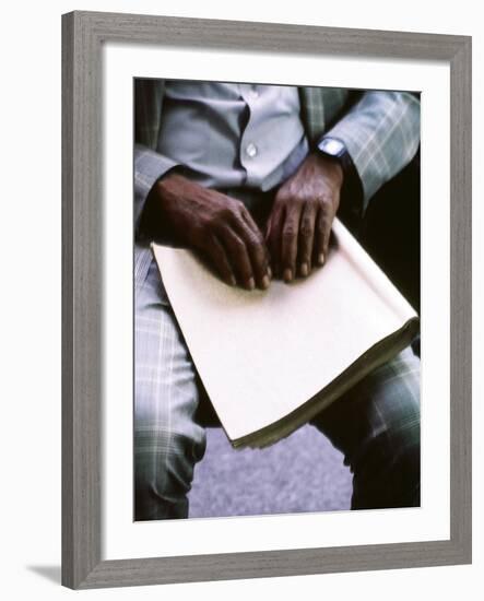 Ray Charles Reading Braille-null-Framed Photo