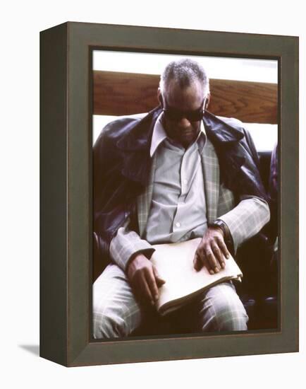 Ray Charles Reading Braille-null-Framed Stretched Canvas