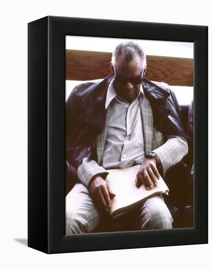 Ray Charles Reading Braille-null-Framed Stretched Canvas