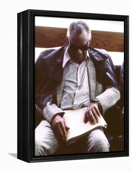 Ray Charles Reading Braille-null-Framed Stretched Canvas