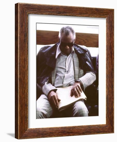 Ray Charles Reading Braille-null-Framed Photo