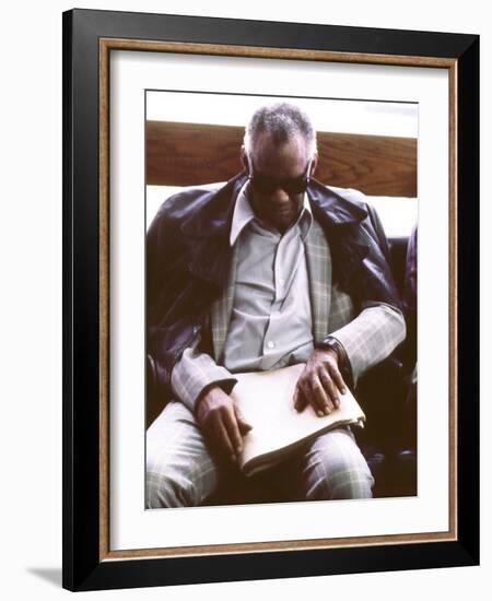 Ray Charles Reading Braille-null-Framed Photo