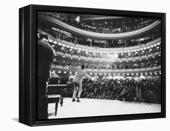 Ray Charles Singing, with Arms Outstretched, During Performance at Carnegie Hall-Bill Ray-Framed Premier Image Canvas