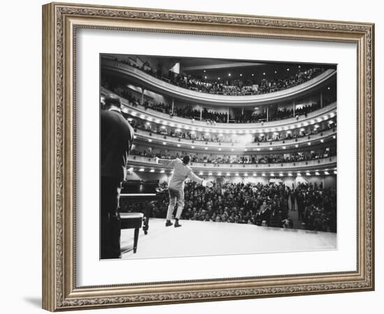 Ray Charles Singing, with Arms Outstretched, During Performance at Carnegie Hall-Bill Ray-Framed Premium Photographic Print