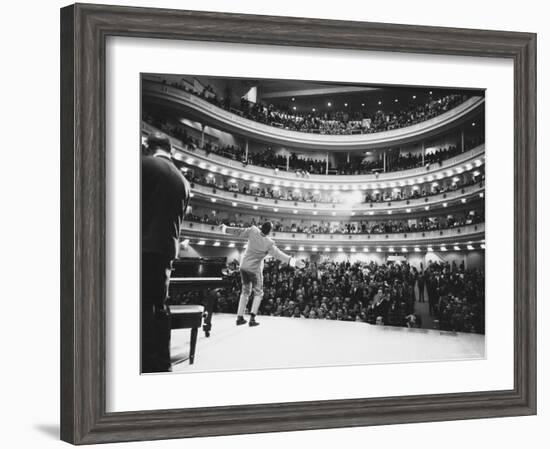 Ray Charles Singing, with Arms Outstretched, During Performance at Carnegie Hall-Bill Ray-Framed Premium Photographic Print