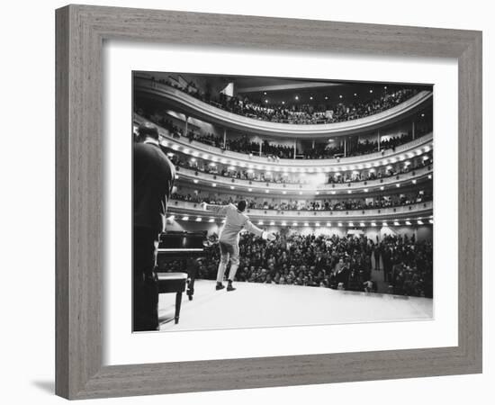 Ray Charles Singing, with Arms Outstretched, During Performance at Carnegie Hall-Bill Ray-Framed Premium Photographic Print