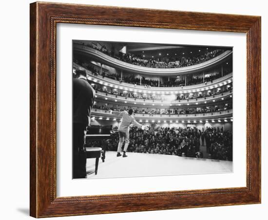 Ray Charles Singing, with Arms Outstretched, During Performance at Carnegie Hall-Bill Ray-Framed Premium Photographic Print