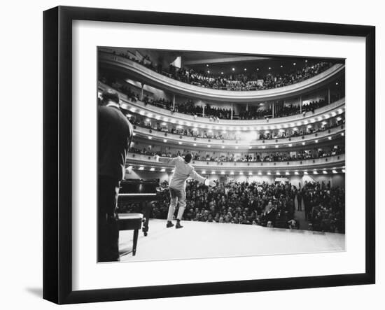 Ray Charles Singing, with Arms Outstretched, During Performance at Carnegie Hall-Bill Ray-Framed Premium Photographic Print