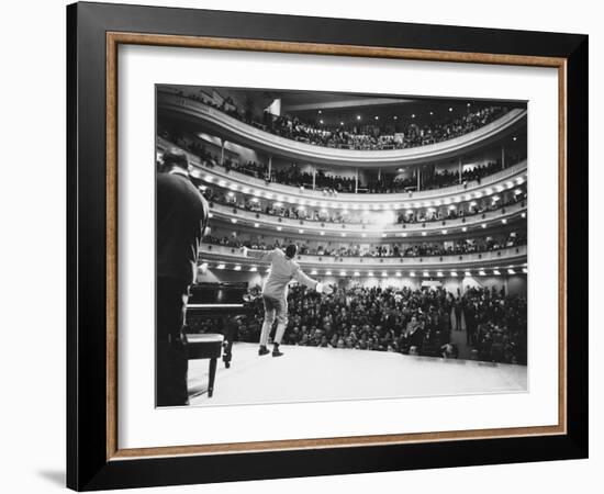 Ray Charles Singing, with Arms Outstretched, During Performance at Carnegie Hall-Bill Ray-Framed Premium Photographic Print